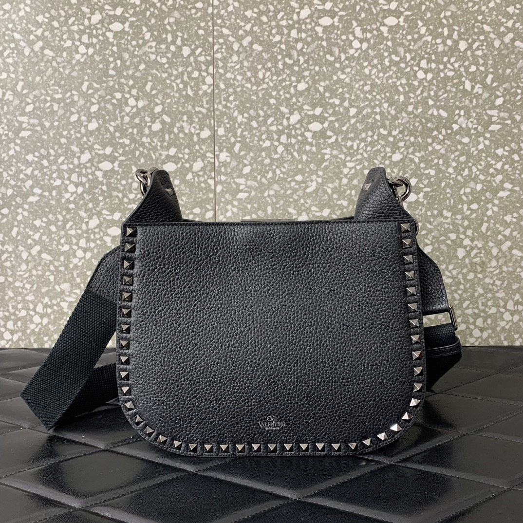 Valentino Garavani Rockstud Hobo Bag in Black Grainy Calfskin